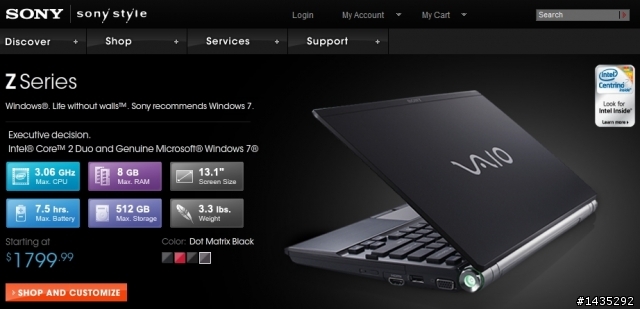 Z系列的win 7 新機種已在sonystyle US官網公布...