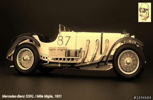 模型車收藏分享[004-CMC-M055, 1/18, Mercedes-Benz SSKL, Mille Miglia, 1931（白象）]