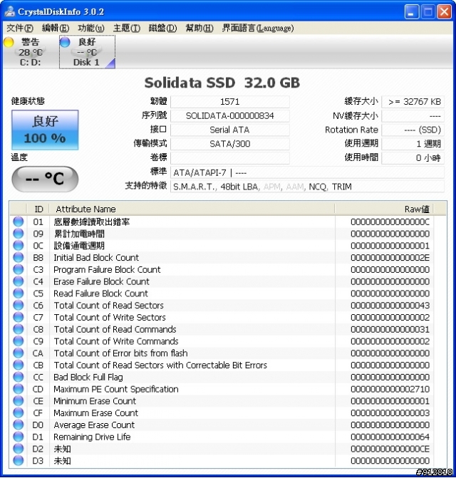 [分享]很少人分享的 SOLIDATA SSD 2.5" K5-32 32G (SLC) 64MB Cache