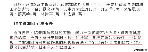 繳回不法所得就沒事~~建議超過三十歲的中職球員趕快跟組頭接洽打假球相關事宜