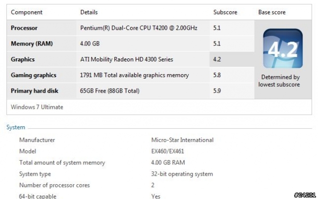 MSI EX460, 基本效能貼圖