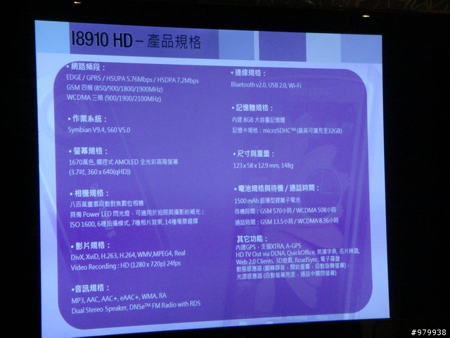 [紀錄]全球第一支HD高畫質錄影手機I8910體驗會