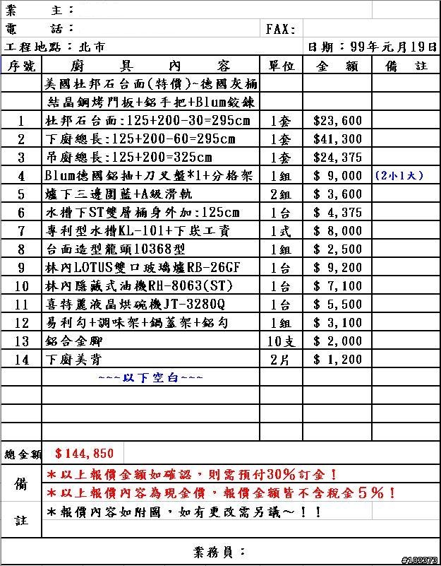 殺到廚具工廠，可是報價真另人難過.....