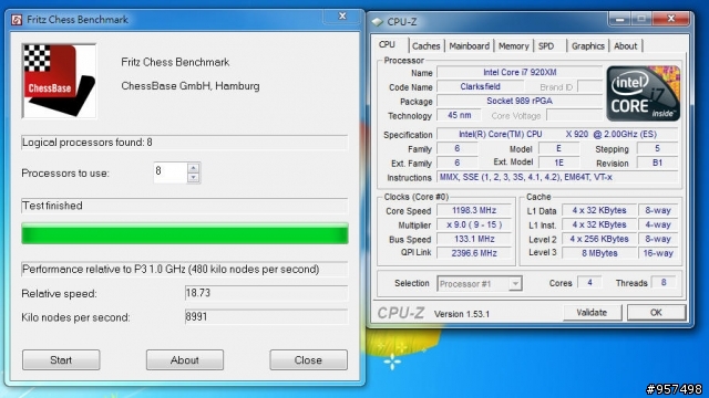 同機Intel i7 4核心筆電CPU 720QM/820QM/920XM效能測試