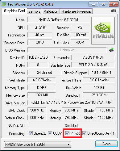 [5/26新增PhysX開啟方法]筆電顯卡是GT 320M的使用者請進來看看~也適用於K50ID與K40ID