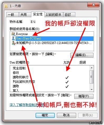 [求助] 無法刪除與移動修改資料夾檔案! 可惡的win7安全性...怎有這未知的帳戶?