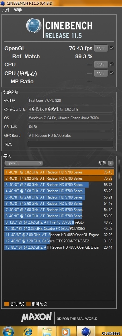 [分享]CINEBENCH 11.5 搭配ati driver10.6