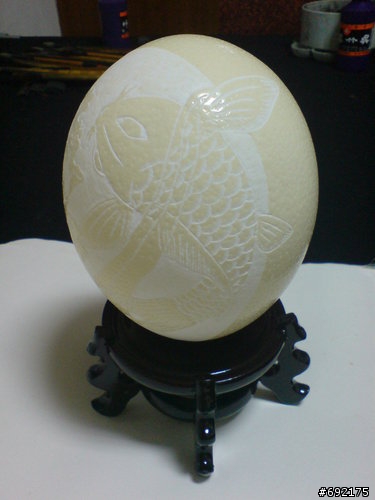 鴕鳥蛋雕刻~鯉魚+牡丹
