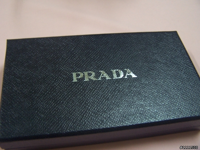 PRADA黑色裂紋牛皮拼貼骷髏頭鑰匙零錢包