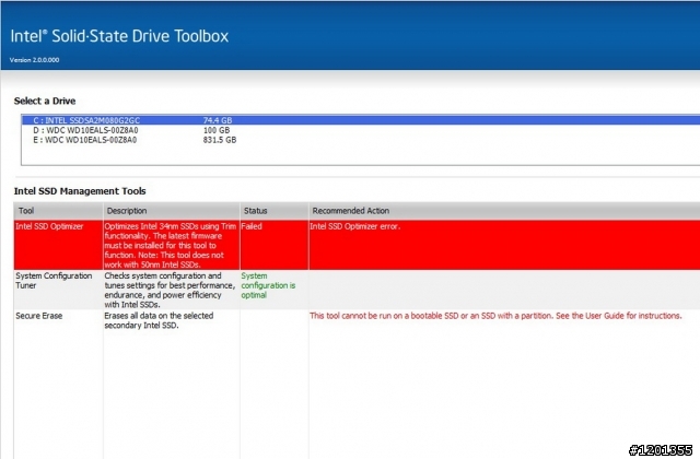 intel ssd optimizer error