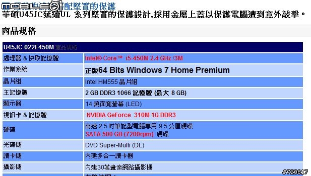 ASUS U45JC 最大支援記憶體