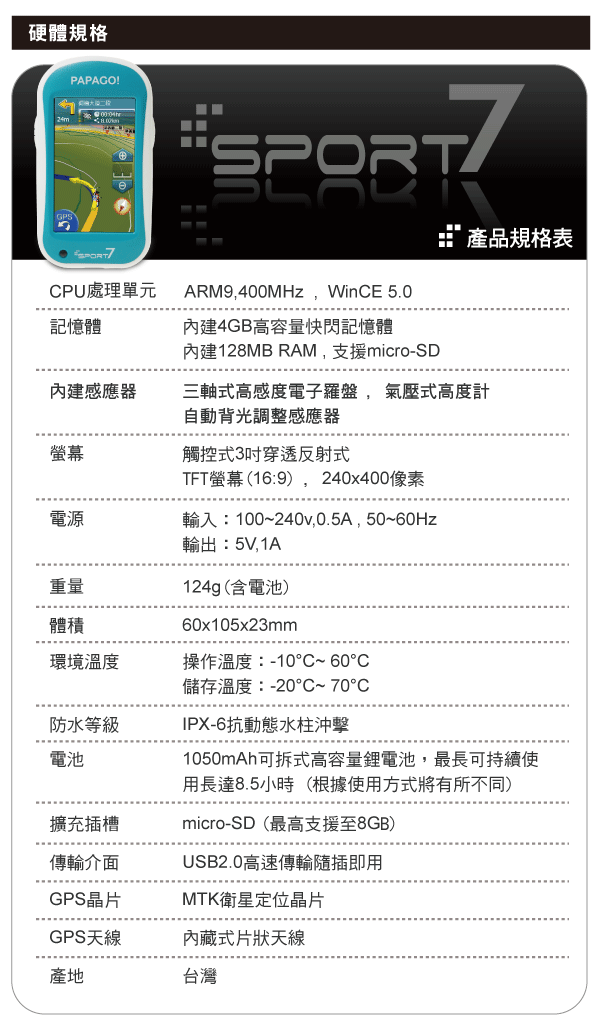 [實測]PAPAGO Sport 7 探索奇機 戶外登山模式測試