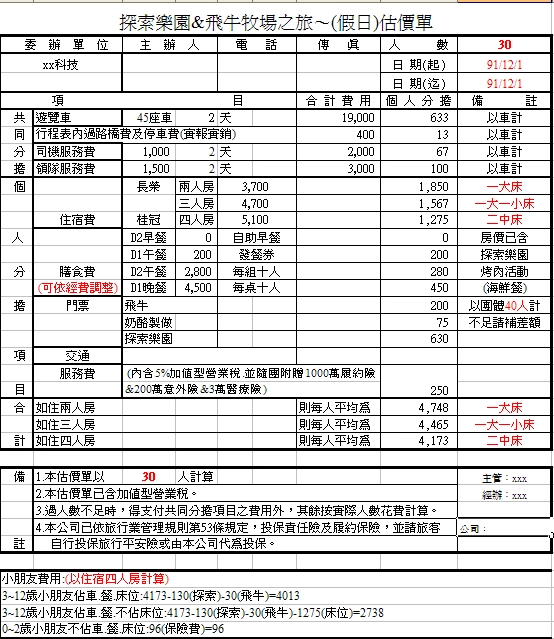 部門舉辦二天一夜國內旅遊 這個價錢算貴嗎 Mobile01