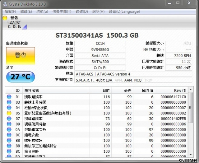 剛剛檢測後發現...〝重新配置磁區(與壞軌有關)〞