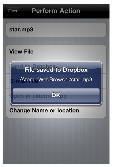 太棒了 Atomic Web Browser 下載下來的檔案轉儲存到 Dropbox , 成功~