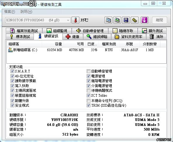 [開箱測試文]]第一次的ssd...Kingston SSDnow 100 V+ 64GB！