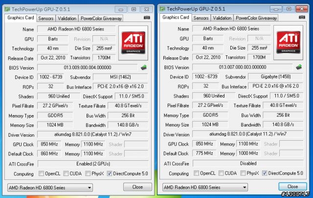[超頻] 微星HD6850大螳螂超頻版、技嘉HD6850雙交火超頻