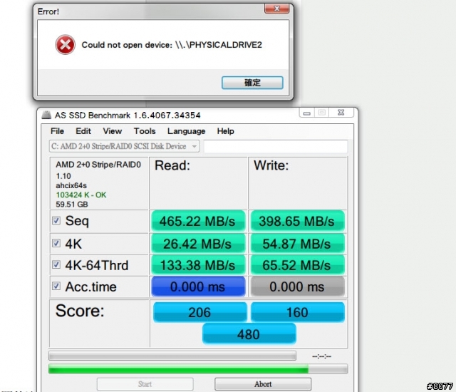 跑AS SSD 測試出現錯誤