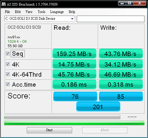 老主機板上的sata2 sata3 及 Corsair F60 OCZ Solid 3 60g簡測
