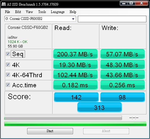 老主機板上的sata2 sata3 及 Corsair F60 OCZ Solid 3 60g簡測