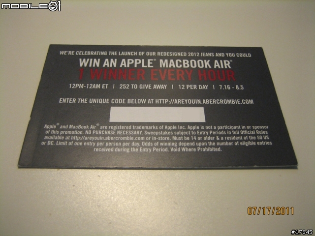 A&F逛店抽蘋果MACBOOK AIR
