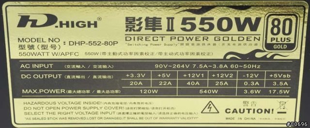 帝海影隼II 80PLUS金牌550W電源供應器-介紹篇