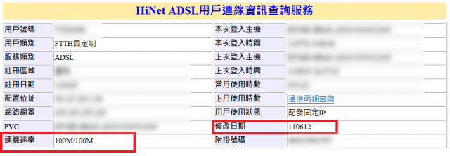 【HiNet 自動升速查詢資訊】不正確說明