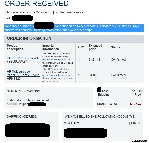 再更新:HP訂單已收到 剛下訂 HP TouchPad Wi-Fi 32GB 不到0