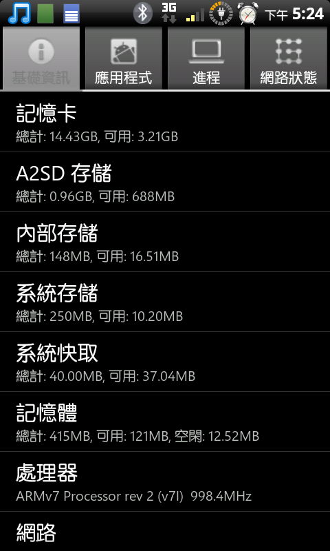 刷了賢大的2.3 HD ROM，但內存空間仍然不夠