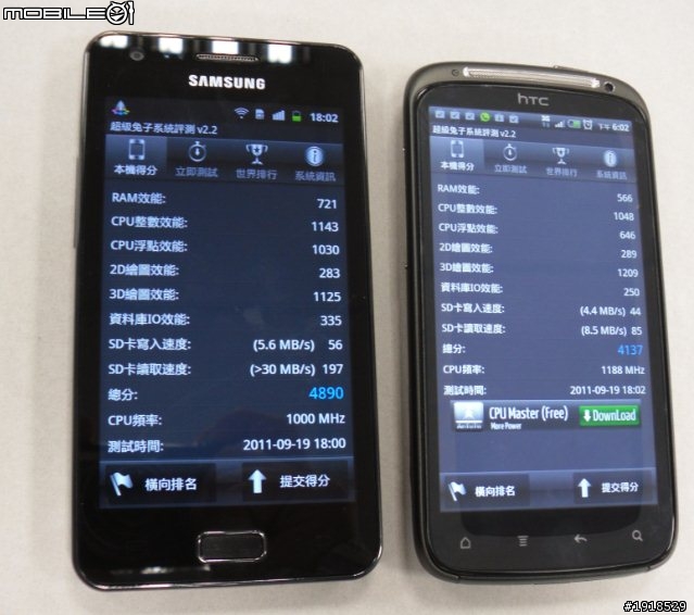 HTC Sensation跑分輸Samsung Galaxy R??