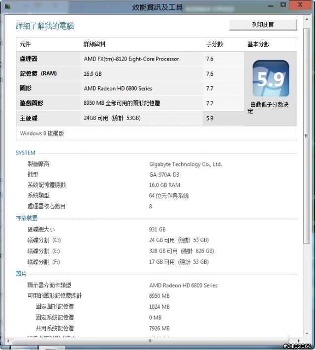 分享巴扣牌推土機、中文Win8系統蹦出新滋味(新增空冷hyper 612 pwm基本、大超5G溫度)