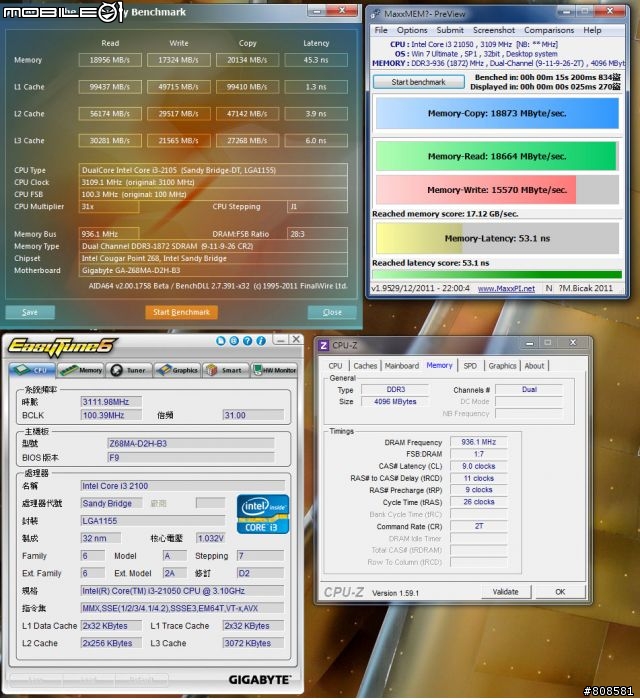 更新：分享DDR3-2133快感：Kingston HyperX H2O水冷式記憶體配Z68MA-D2H-B3小板