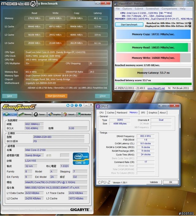 更新：分享DDR3-2133快感：Kingston HyperX H2O水冷式記憶體配Z68MA-D2H-B3小板