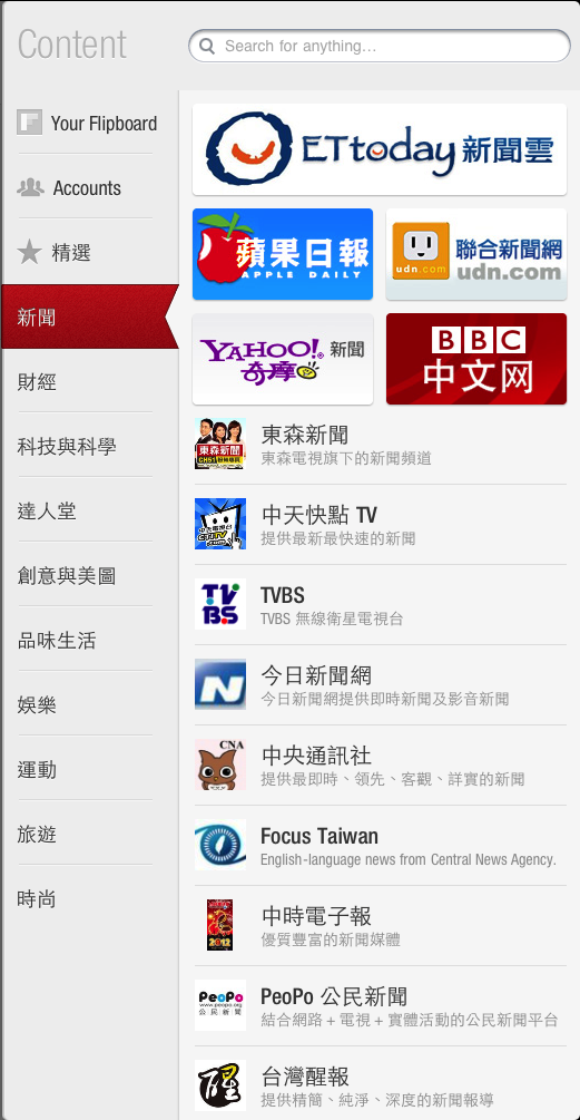 Flipboard 內容全面中文化