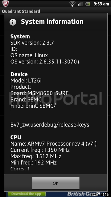 [情報]Sony Ericsson LT26i ‘Nozomi’ 正面和側面最新實機照 & BENCHMARK跑分