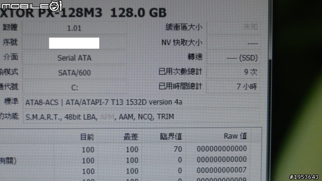 Plextor M3S 128g smart 數值 使用時數有bug....