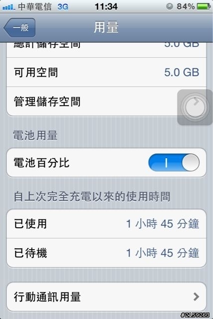 我的4S一個小時，耗電量..