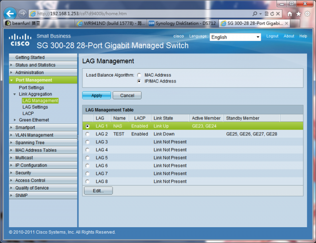 Synology DS712+ 換 RAM & LACP 設定