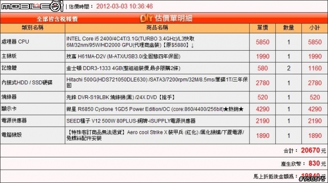 請教一下預算20K的單子