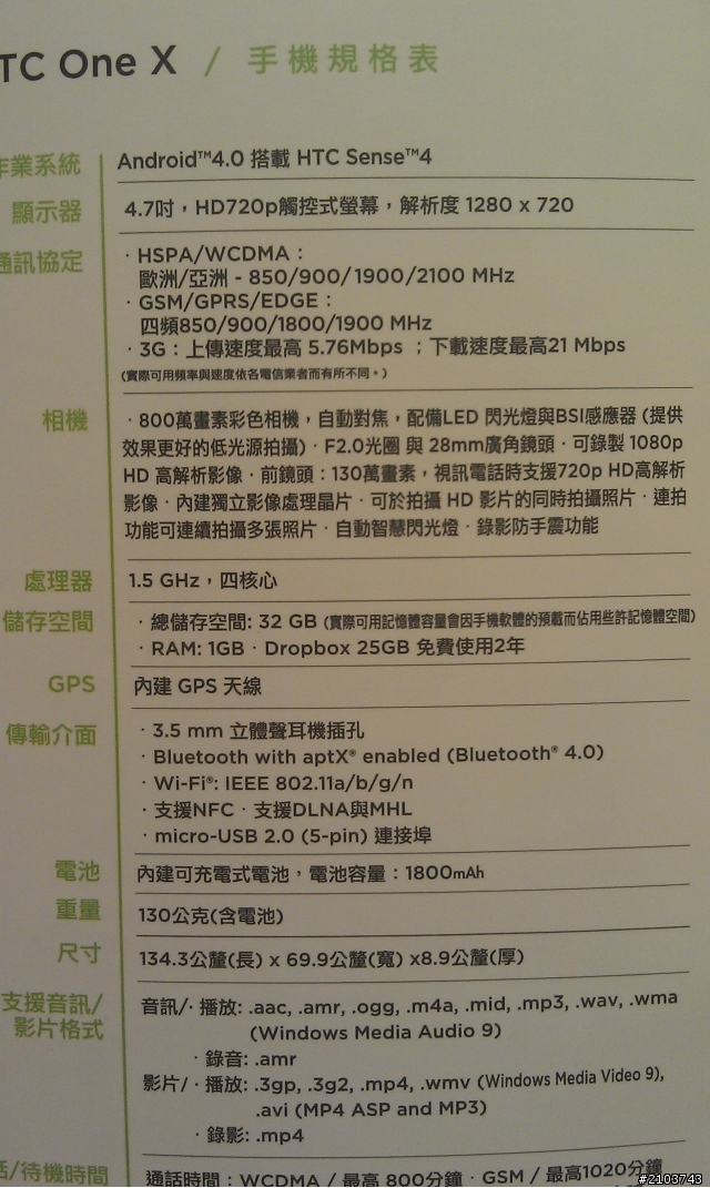 HTC ONE X + V 手機簡介請參考