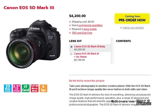 5D Mark III最新參數：2230W像素+61點對焦