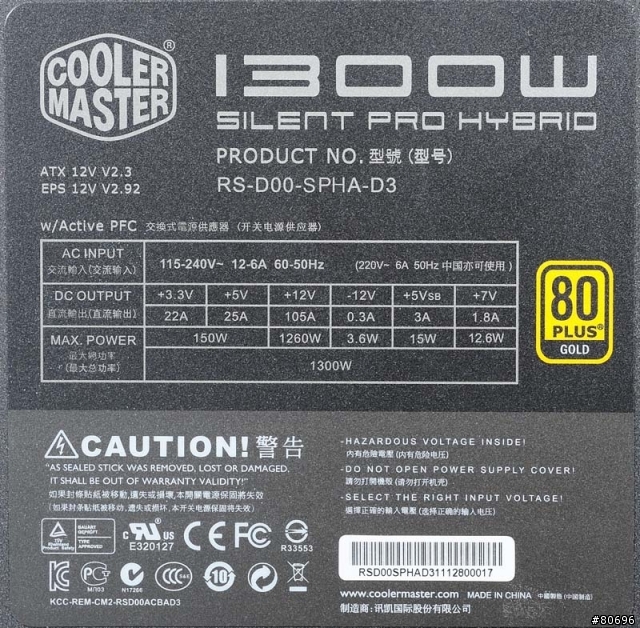 Cooler Master Silent Pro Hybrid 1300W模組化電源供應器簡介及測試