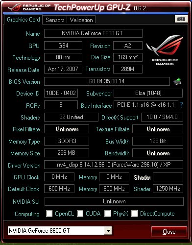 NVIDIA GeForce 8600GT 顯示卡問題