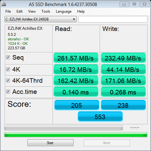 SF2281+美光顆粒的EZLINK Achilles-"EX" 240G測試