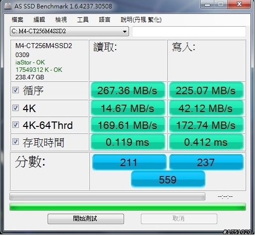 美光M4 256G的分數在我的電腦怎那麼低阿~