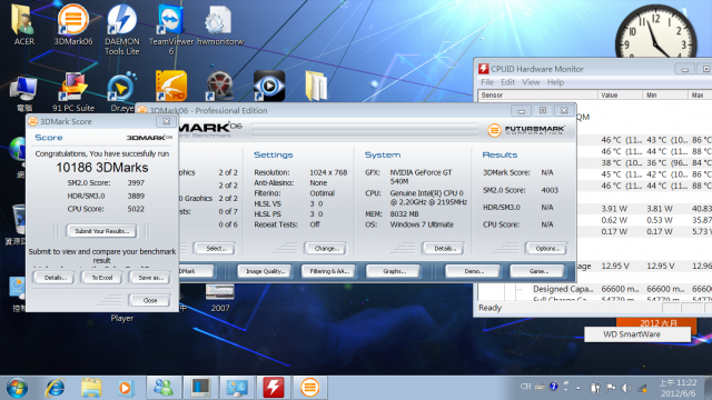 acer 4830tg nv540 2g vs nv650 2g 3DMARK06 破萬