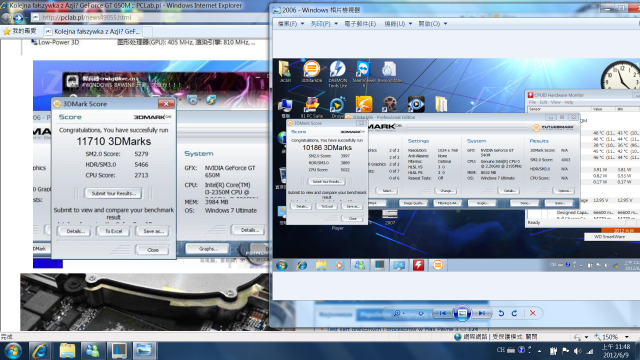 acer 4830tg nv540 2g vs nv650 2g 3DMARK06 破萬