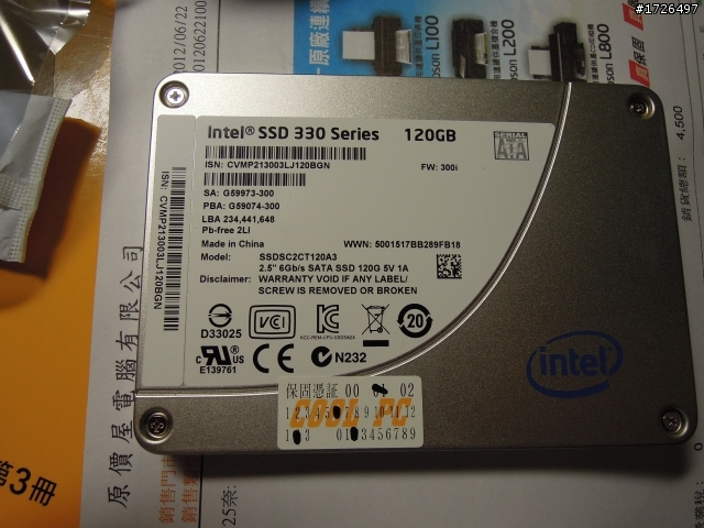 Intel SSD 330系列 120G 開箱~~~