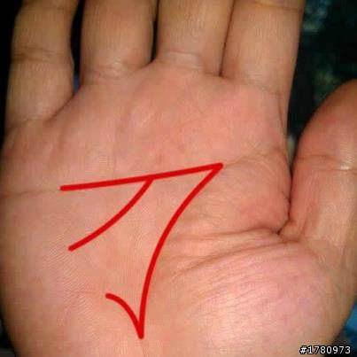 請問各位鄉民有遇過或知道手上掌紋有刀字圖案是代表哪種意義?附圖
