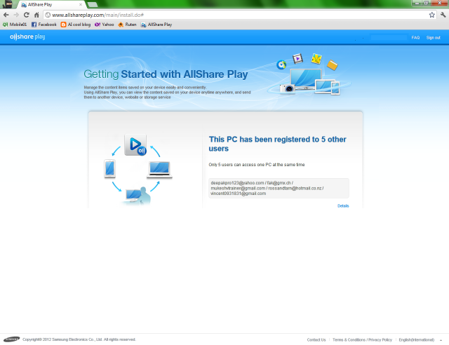 AllShare Play註冊於電腦上的問題